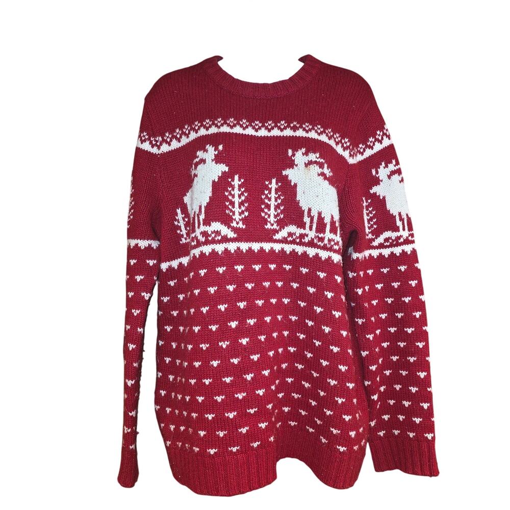 Vintage Giordano red‎ and white knit, moose, festive, Christmas sweater sz L